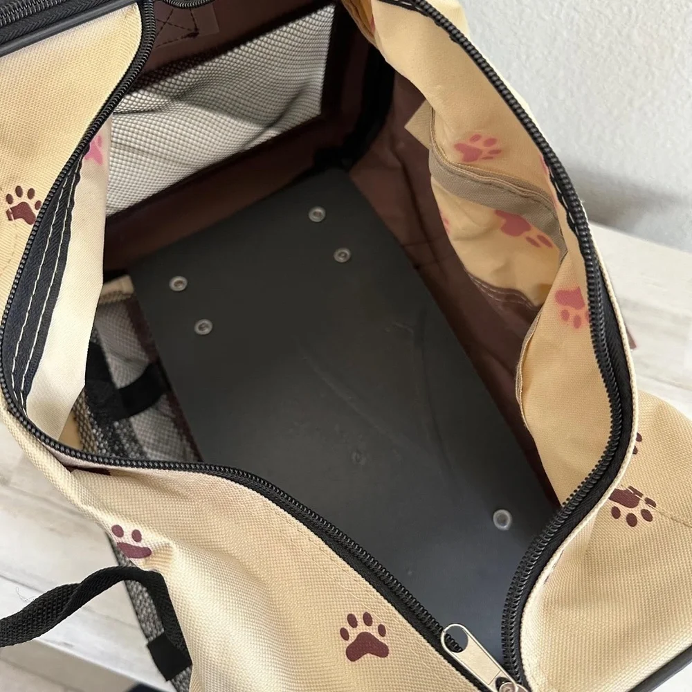Dog & Cat Traveling Carrier with Wheels Paw Print Pet Travel Bag